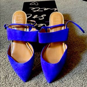 Brand New Suede Blue strappy pointed flats , sz 9